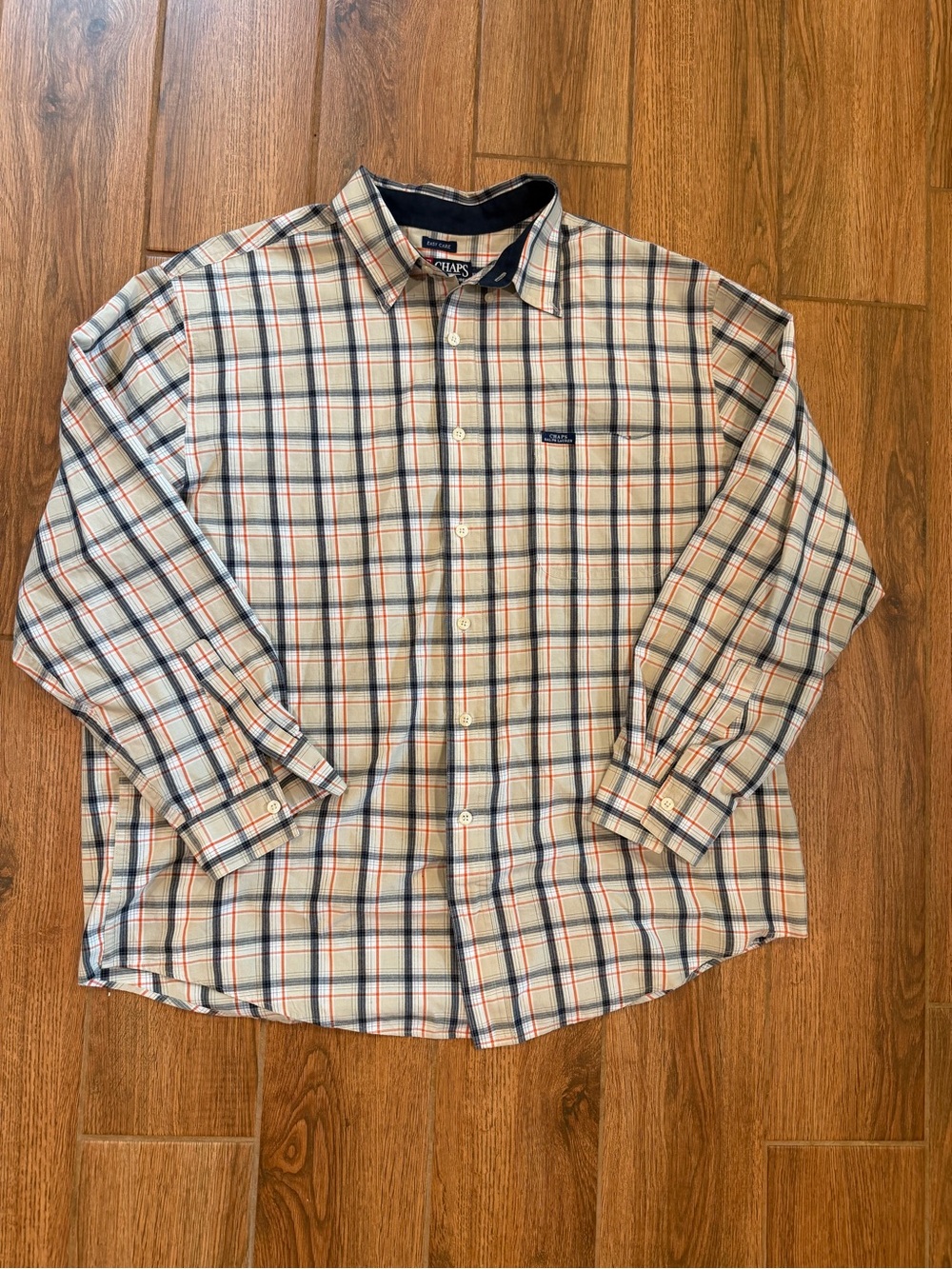 Vintage chaps Ralph Lauren Cream Plaid Button-Down Shirt / men’s xl